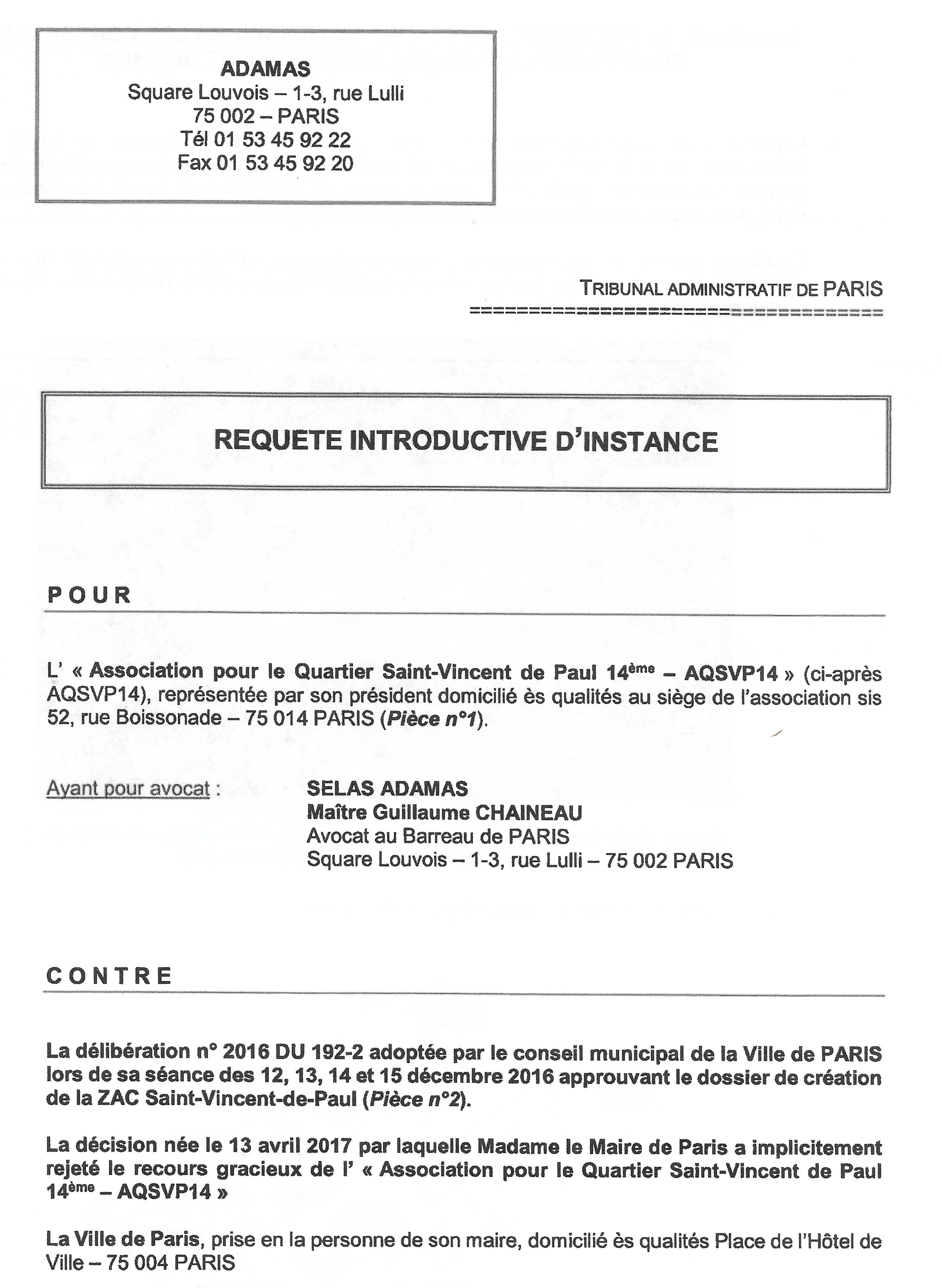 Dépôt (130617) au Tribunal administratif de Paris d'un recours